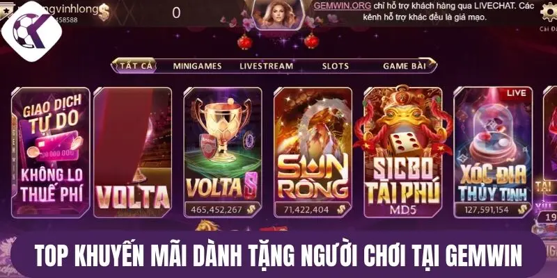 Top khuyến mãi dành tặng người chơi tại gemwin
